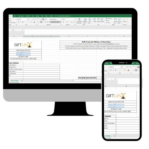Image of a computer screen alongside a mobile phone screen. Both are displaying our bulk order form