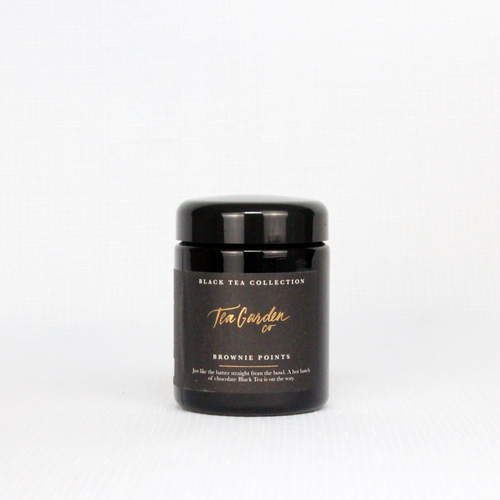 Black Glass Jar filled with Australian Loose Leaf Tea Blend