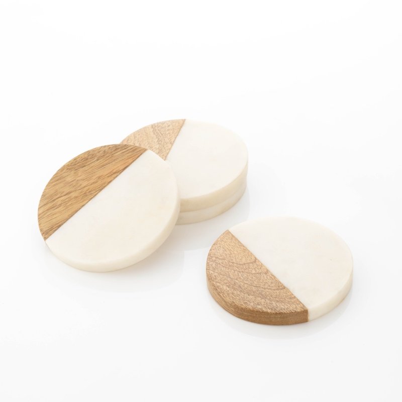 Australian designed timber and marble round drink coasters